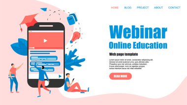 Web şablonu. Webinar, İnternet Konferansı, Web tabanlı seminer, online eğitim, e-öğrenme düz tasarım kavramı