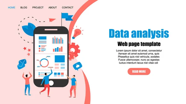 Modelo Web. Mans estudando estatísticas financeiras no monitor de tela. Relatórios financeiros, gráficos gráficos em telas de desktop . —  Vetores de Stock