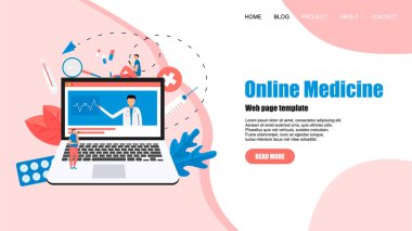 Web sayfası şablonu. Online Sağlık ve Tıbbi Danışma konsepti. Vektör düz illüstrasyon