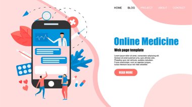 Web sayfası şablonu. Online Sağlık ve Tıbbi Danışma konsepti. Vektör düz illüstrasyon