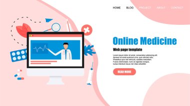 Web sayfası şablonu. Online Sağlık ve Tıbbi Danışma konsepti. Vektör düz illüstrasyon