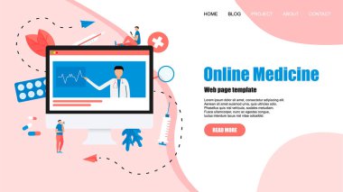 Web sayfası şablonu. Online Sağlık ve Tıbbi Danışma konsepti. Vektör düz illüstrasyon