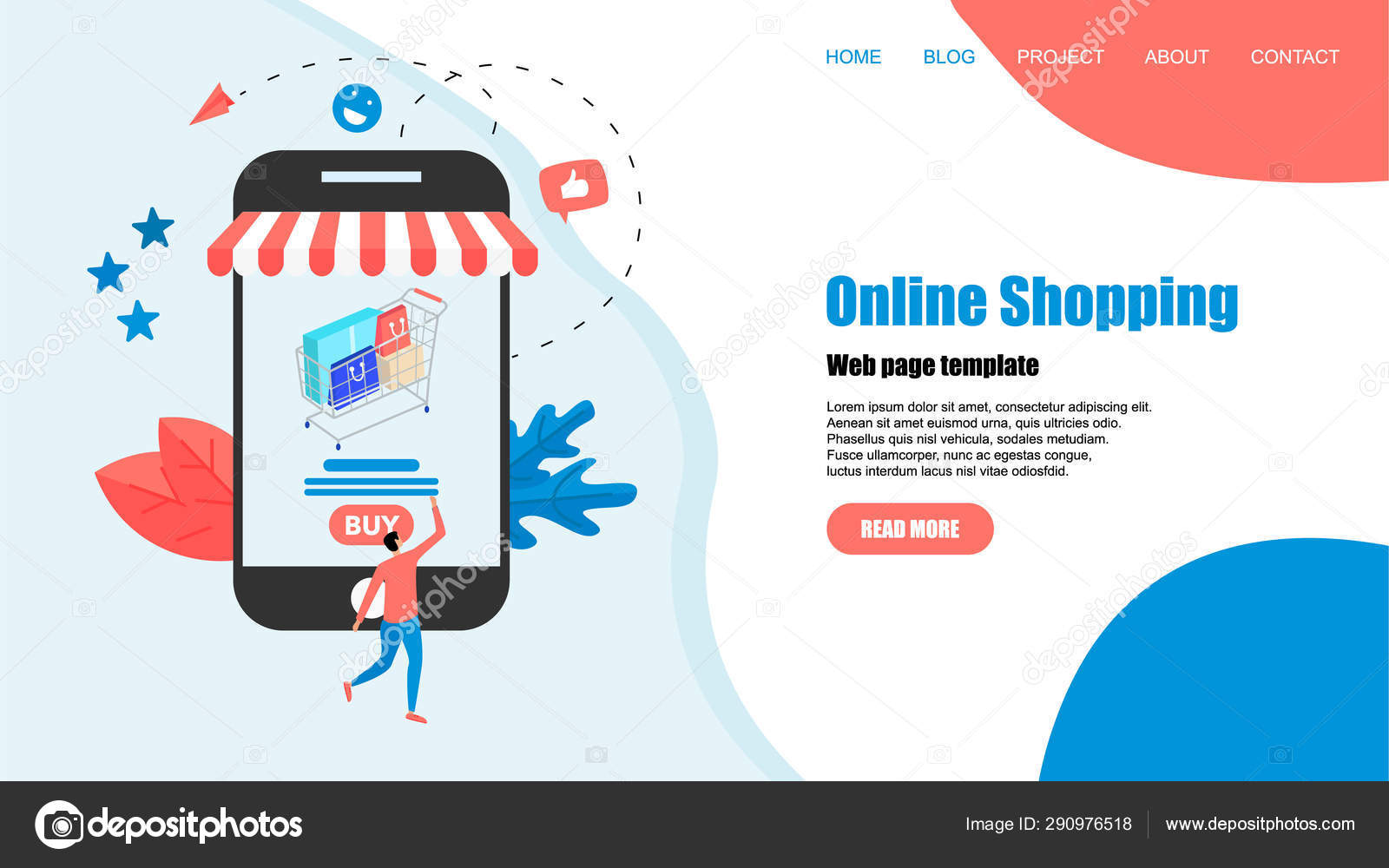 Concept, buying online store. site landing web page template Stock
