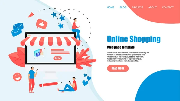 Concepto, la compra de tienda en línea. Página web landing page template — Archivo Imágenes Vectoriales