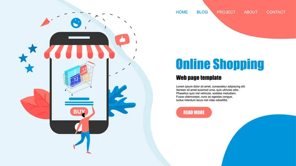 Concepto, la compra de tienda en línea. Página web landing page template — Vector de stock