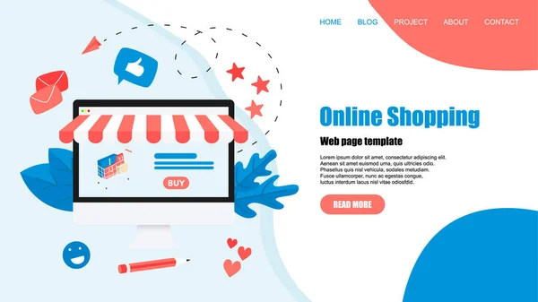 Concept, achat boutique en ligne. Modèle de page Web d'atterrissage de site Web — Image vectorielle