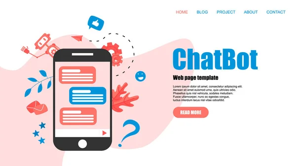 Szablon strony internetowej. Koncepcja biznesu Chatbota. Komunikacja z chatbotem. Sztuczna inteligencja w obsłudze klienta — Wektor stockowy