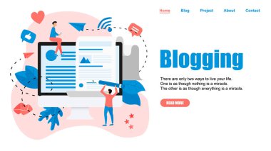 Web sayfası Şablon, İş, iletişim, internet bloglama sonrası. Düz tasarım vektör illüstrasyon