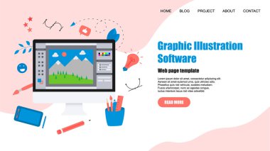 Web sayfası şablonu. Yaratıcı bir proje ile açık illüstrasyon uygulaması ile düz vektör grafik çizim kavramı