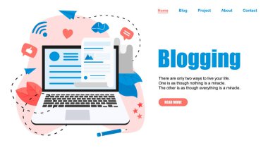 Web sayfası Şablon, İş, iletişim, internet bloglama sonrası. Düz tasarım vektör illüstrasyon