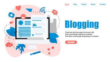 Web sayfası Şablon, İş, iletişim, internet bloglama sonrası. Düz tasarım vektör illüstrasyon