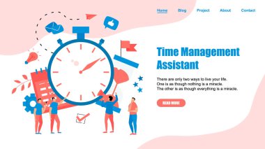Web Sayfası Şablonu. İş simgeleri ile zaman yönetimi asistanı kavramı