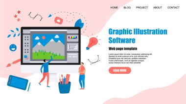 Web sayfası şablonu. Yaratıcı bir proje ile açık illüstrasyon uygulaması ile düz vektör grafik çizim kavramı