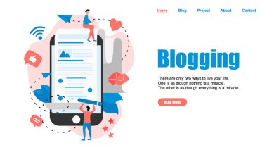 Web sayfası Şablon, İş, iletişim, internet bloglama sonrası. Düz tasarım vektör illüstrasyon