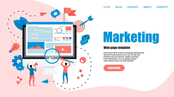 Plantilla Web. Concepto para agencia de marketing digital, campaña de medios digitales ilustración vectorial plana — Vector de stock