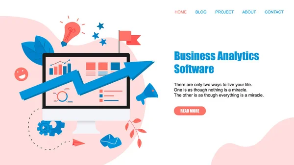 Webpage Template 。业务分析软件蓝箭。财务概念. — 图库矢量图片