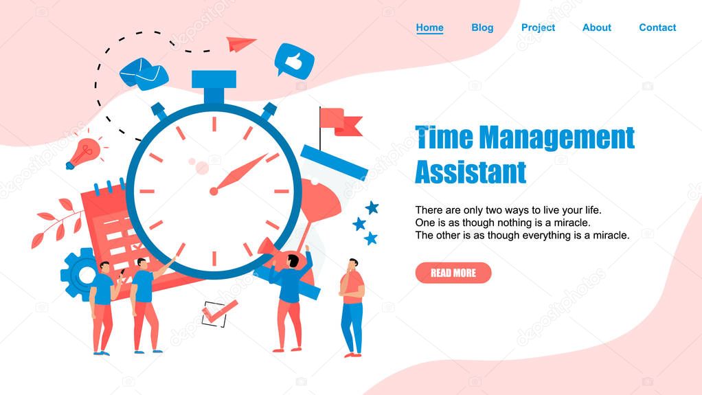 Webpage Template. Concept of time management assistant with business icons