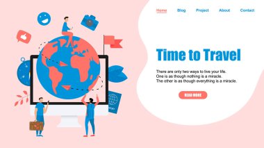 Web sayfası şablonu. Seyahat zamanı kavramı. İki uçak ile seyahat düz tasarım kavramı için Planet Earth