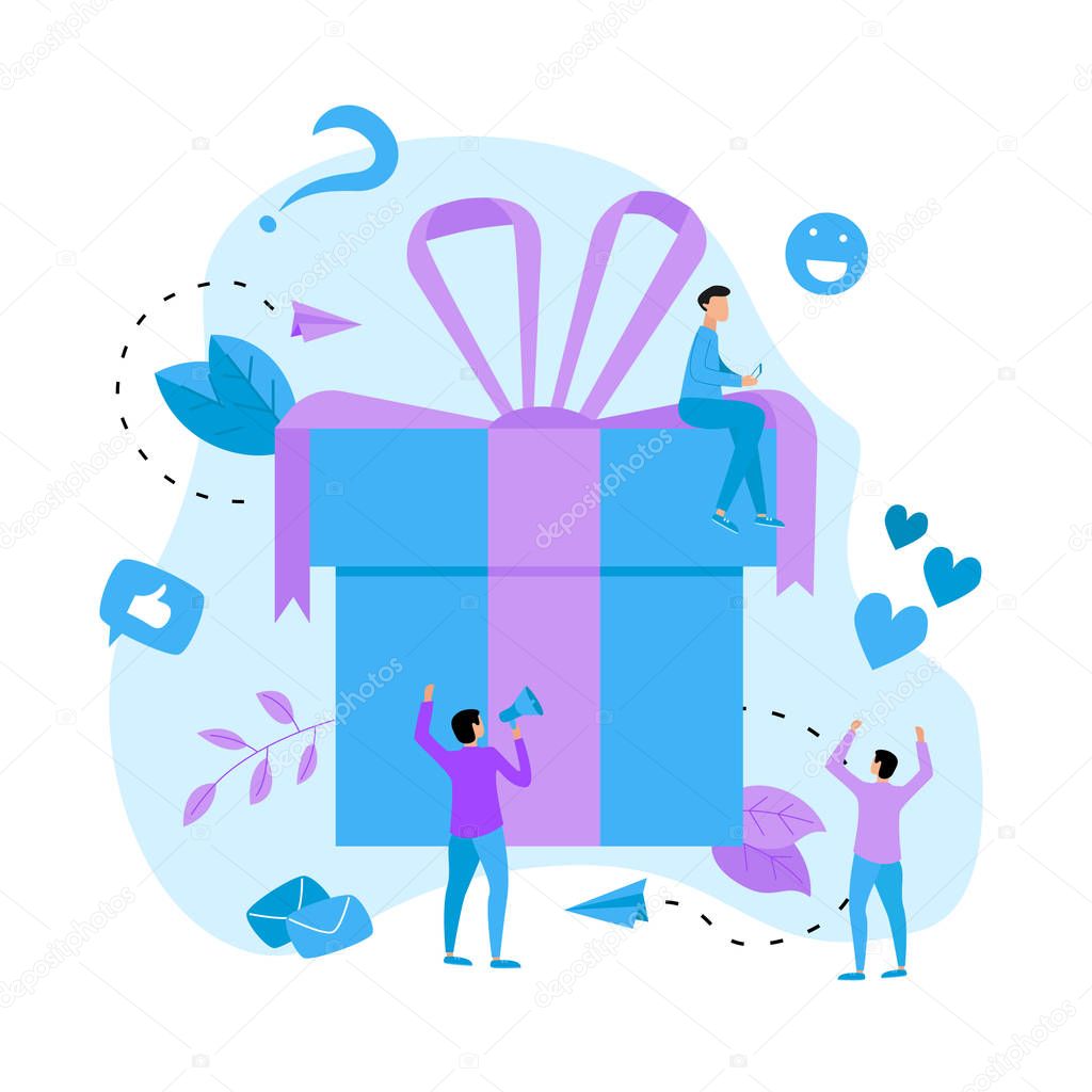 Gift box. Promotion of online store or shop loyalty program and bonus. Vector illustration for advertisement.