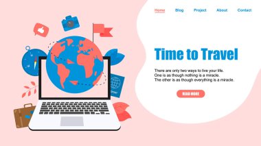 Web sayfası şablonu. Seyahat zamanı kavramı. İki uçak ile seyahat düz tasarım kavramı için Planet Earth