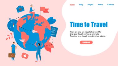 Web sayfası şablonu. Seyahat zamanı kavramı. İki uçak ile seyahat düz tasarım kavramı için Planet Earth