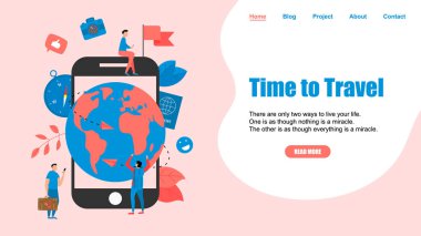 Web sayfası şablonu. Seyahat zamanı kavramı. İki uçak ile seyahat düz tasarım kavramı için Planet Earth