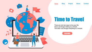 Web sayfası şablonu. Seyahat zamanı kavramı. İki uçak ile seyahat düz tasarım kavramı için Planet Earth