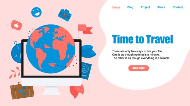 Web sayfası şablonu. Seyahat zamanı kavramı. İki uçak ile seyahat düz tasarım kavramı için Planet Earth