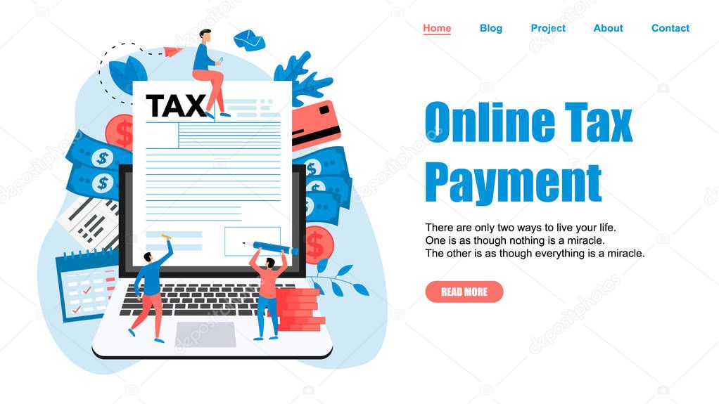 Webpage template. Online tax payment vector illustration concept. Filling tax form