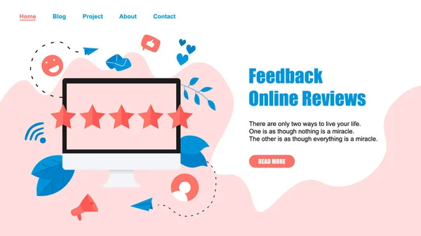 Sjabloon voor webpagina's. Vijf sterren klanten online rating. Concept van feedback. — Stockvector