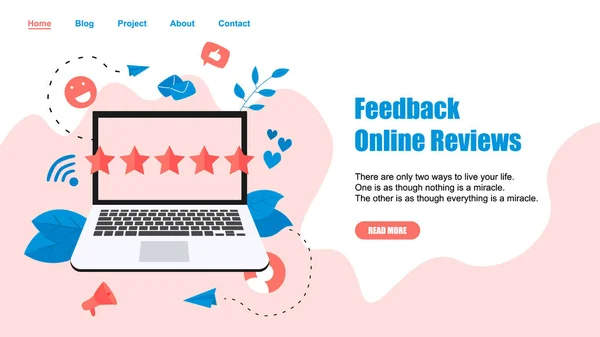 Sjabloon voor webpagina's. Vijf sterren klanten online rating. Concept van feedback. — Stockvector