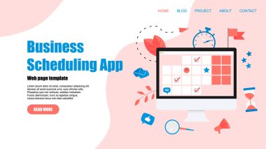 Web Şablonu. İşaretler, görevler ve notlar ile online zaman yönetimi asistanı . Zaman yönetimi kavramı.