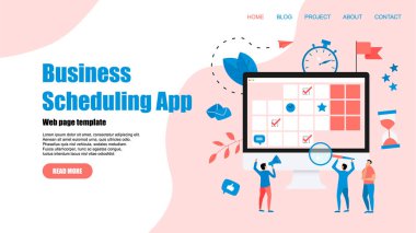 Web Şablonu. İşaretler, görevler ve notlar ile online zaman yönetimi asistanı . Zaman yönetimi kavramı.
