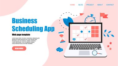 Web Şablonu. İşaretler, görevler ve notlar ile online zaman yönetimi asistanı . Zaman yönetimi kavramı.
