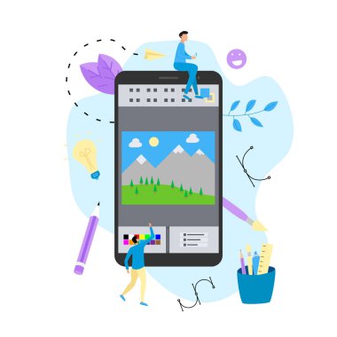 Açık illüstrasyon uygulaması ve yaratıcı bir projesi olan düz vektör grafik çizimi kavramı