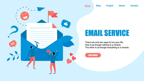 Ilustración vectorial del concepto del email marketing y del mensaje con la letra grande en sobre con los gerentes digitales pequeños de la agencia — Vector de stock