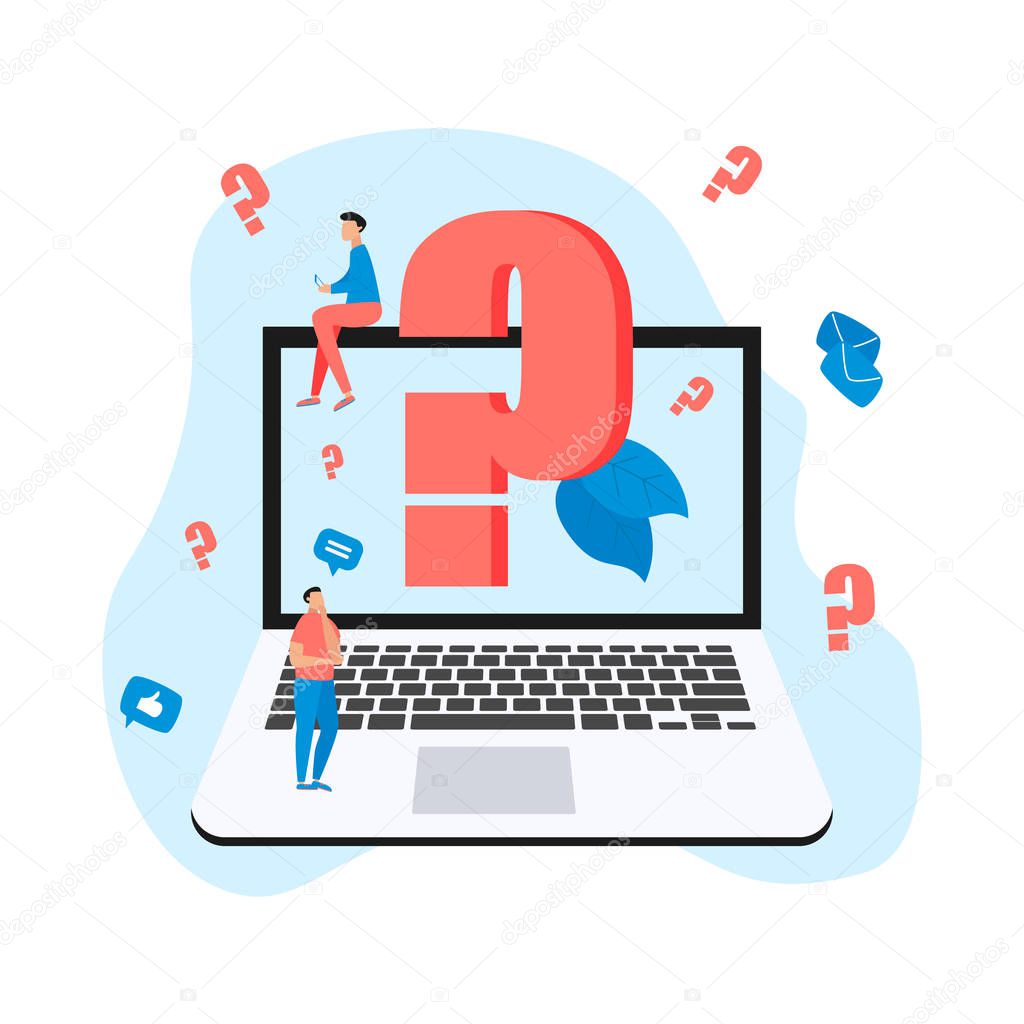 Question mark. Small business people solve business issues. Business flat illustration