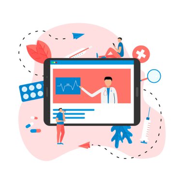 Çevrimiçi sağlık ve tıbbi danışma konsepti. Vektör düz resimleme