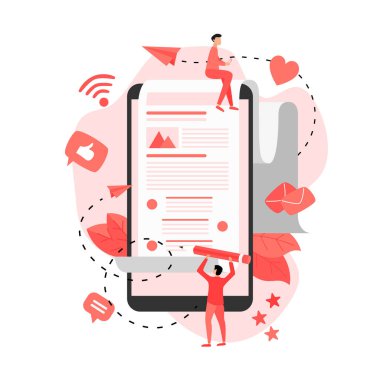 İş, iletişim, internet blog yazıları. Düz tasarım vektör çizimi.