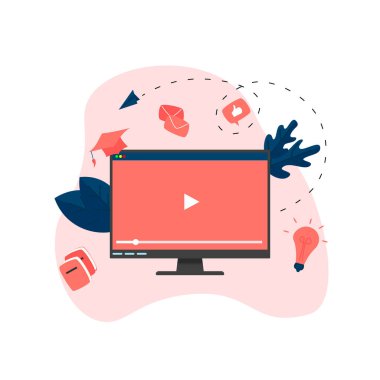 Webinar, internet konferansı, web tabanlı seminer, çevrimiçi eğitim, e-öğrenim düz tasarım konsepti