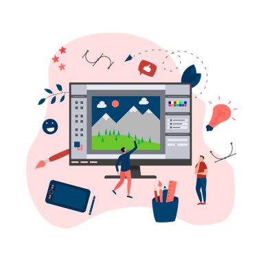 Açık illüstrasyon uygulaması ve yaratıcı bir projesi olan düz vektör grafik çizimi kavramı