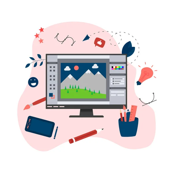 Conceito Desenho Gráfico Vetorial Plano Com Aplicação Ilustração Aberta Com —  Vetores de Stock