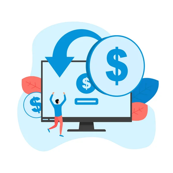 Nakit Para Servisi Adam Internet Alışverişi Için Bir Dolar Alıyor — Stok Vektör