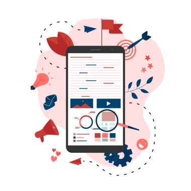 Dijital pazarlama ajansı, dijital medya kampanyası düz vektör illüstrasyonu kavramı