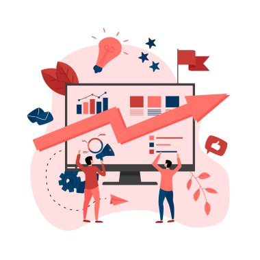 Web sayfası Şablonu. İş analizi yazılım mavi ok. Finans kavramı.