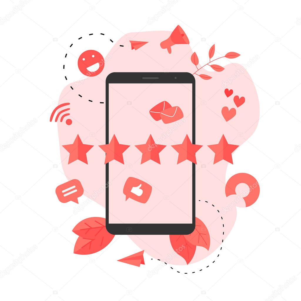 Five star customer online rating. Concept of feedback.