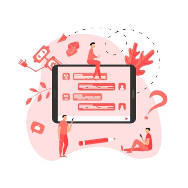 Web sayfası Şablonu. Chatbot işi konsepti. Sohbet robotu ile iletişim. Müşteri desteğinde yapay zeka