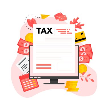 Vergi ödeme vektör çizimi konsepti. Vergi formu dolduruluyor.