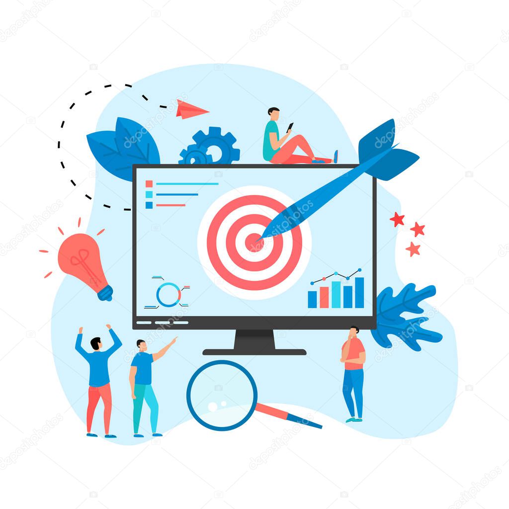 Target with an arrow, hit the target, goal achievement. Business concept vector illustration