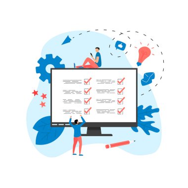 İş adamıyla online eylem planı konsepti. İş, zaman yönetimi ve kişisel düzenleme kavramı